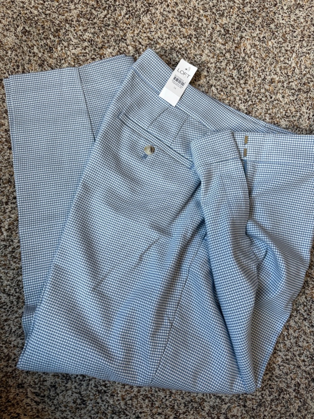 LOFT Light Blue Micro-Check Cropped Pants